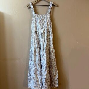 Cloth + Stone Scrunch Strap Tiered Linen Midi Dress Large Boho Relaxed Cottage